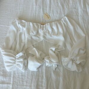 Beginning boutique white off shoulder cropped blouse
